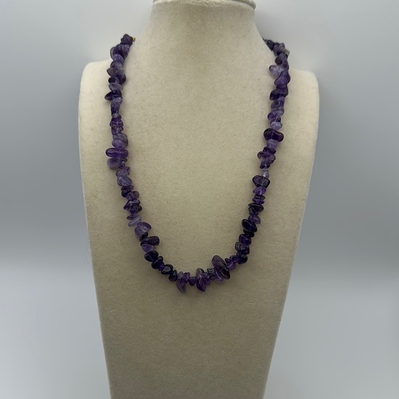 Amethyst Chips Beaded Necklace with Gold Tone Hardware - Picture 2 of 14